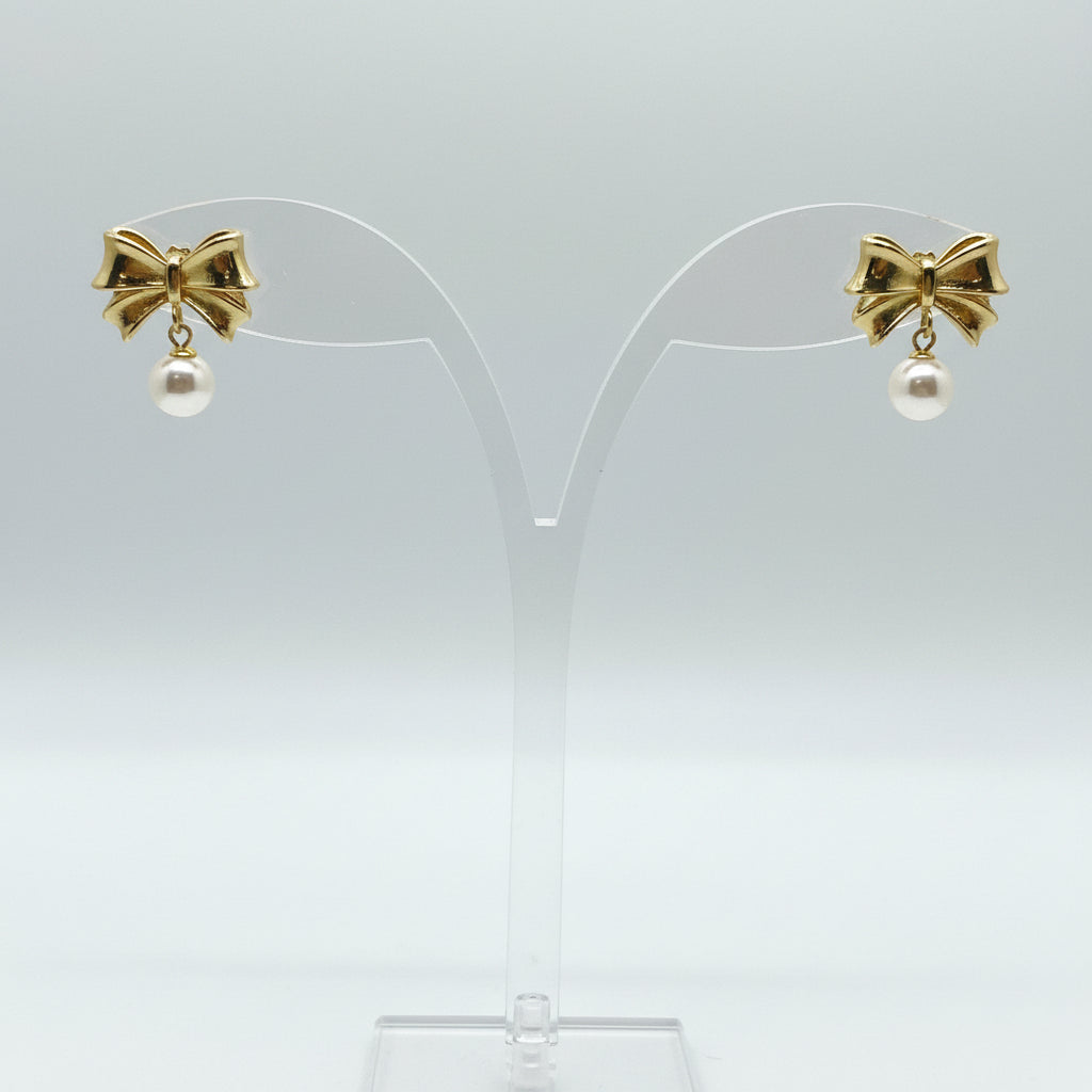 Golden Bow Pearl Studs