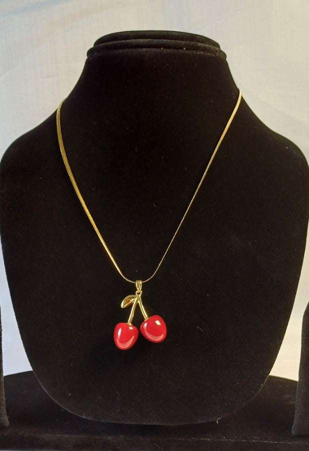 Deep Red Cherry Necklace
