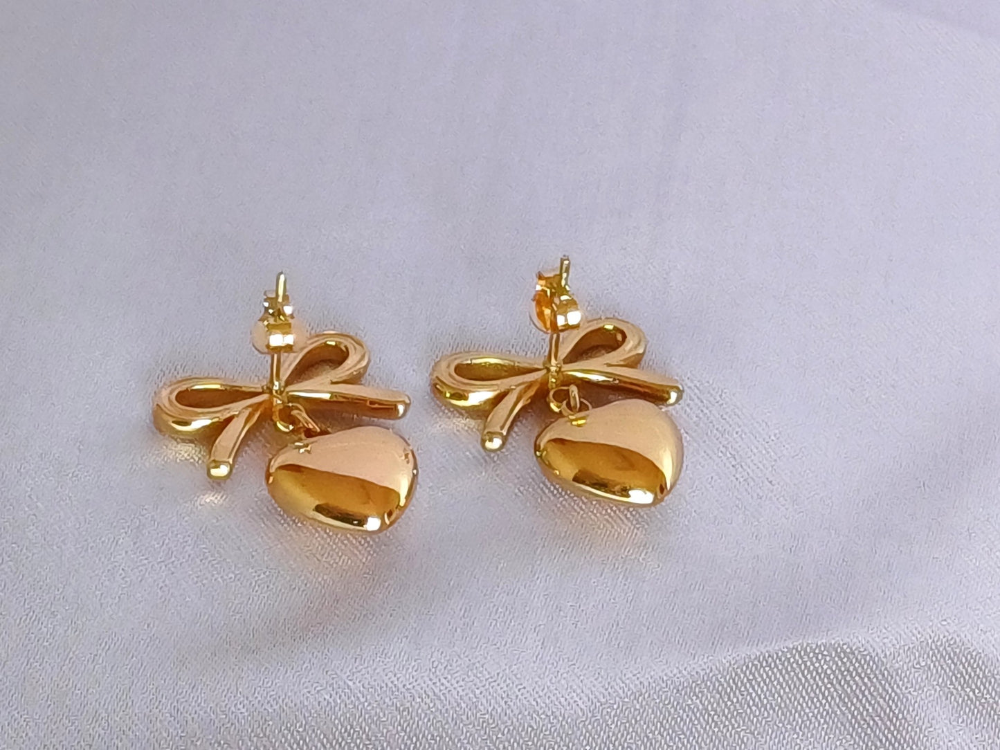 Golden Bow Heart Drop Earring