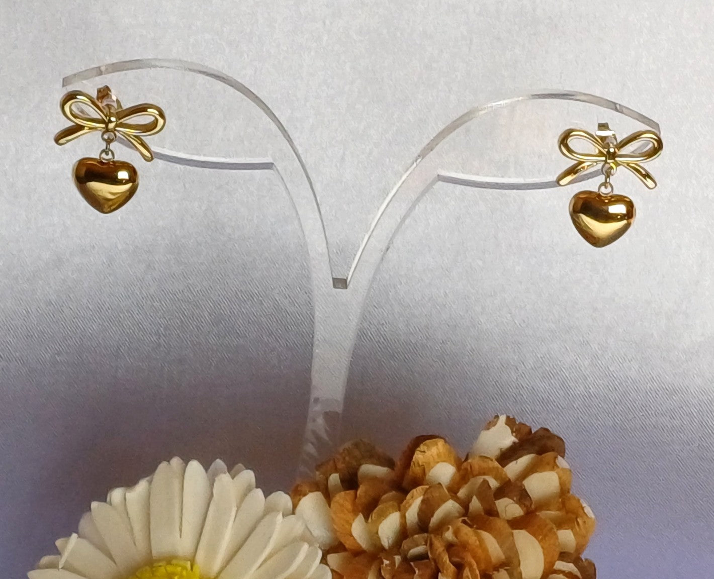 Golden Bow Heart Drop Earring