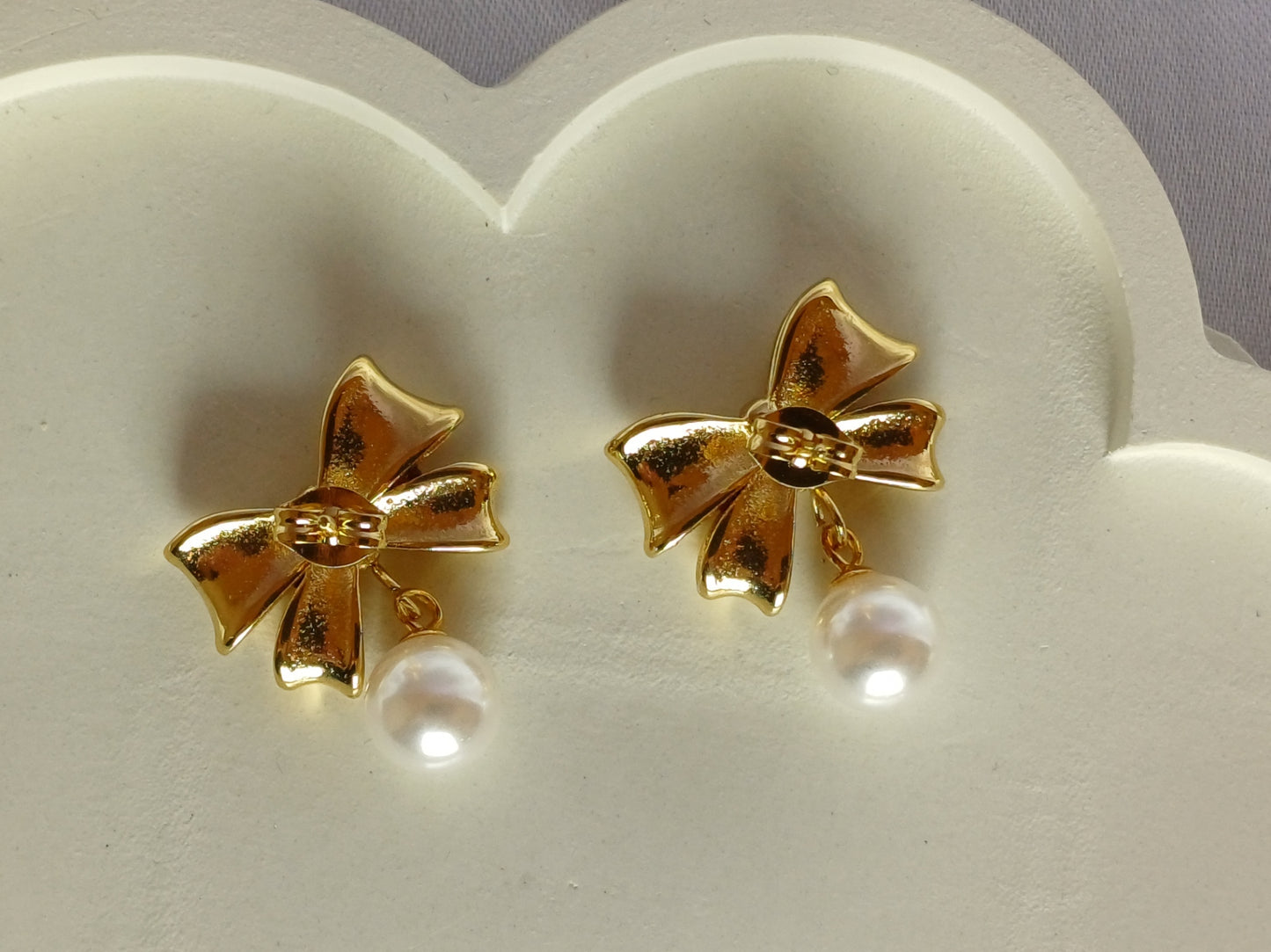Golden Bow Pearl Studs