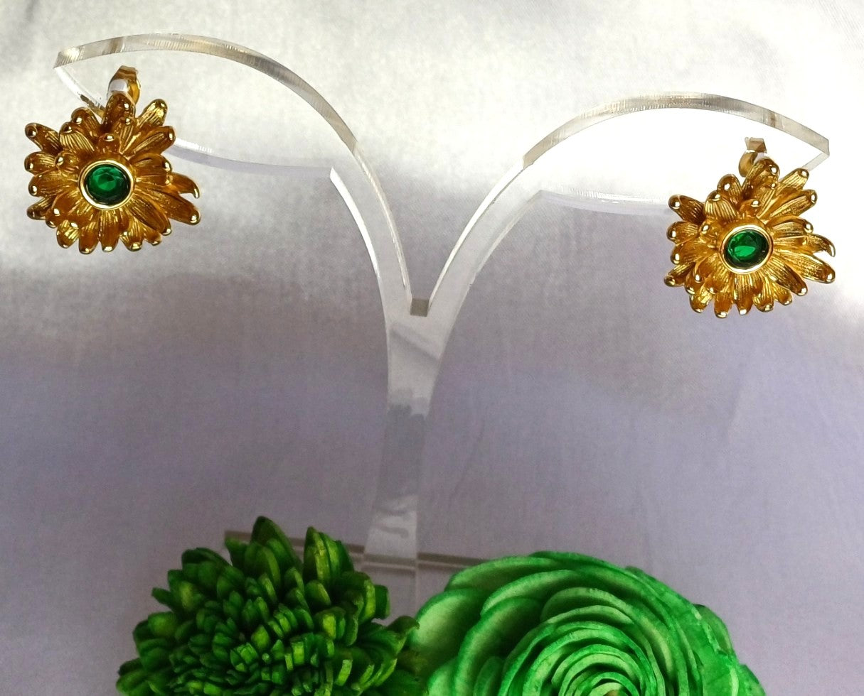 Golden Green Flower Stud