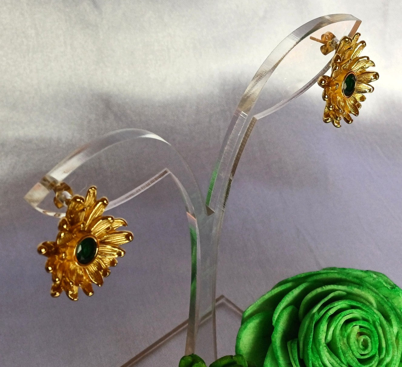 Golden Green Flower Stud