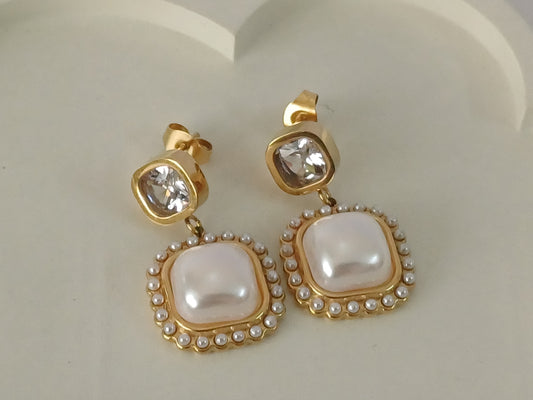 Golden Pearl Drop Earrings