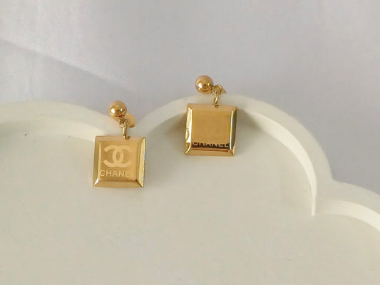 Golden Square Drop Earrings