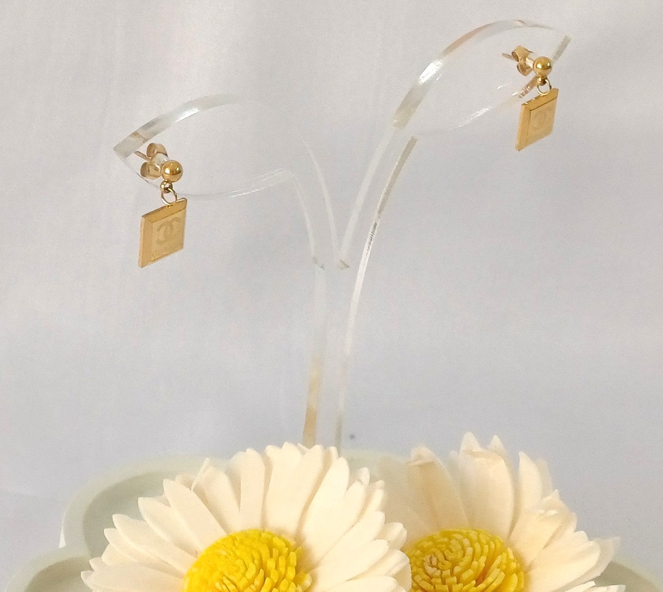 Golden Square Drop Earrings