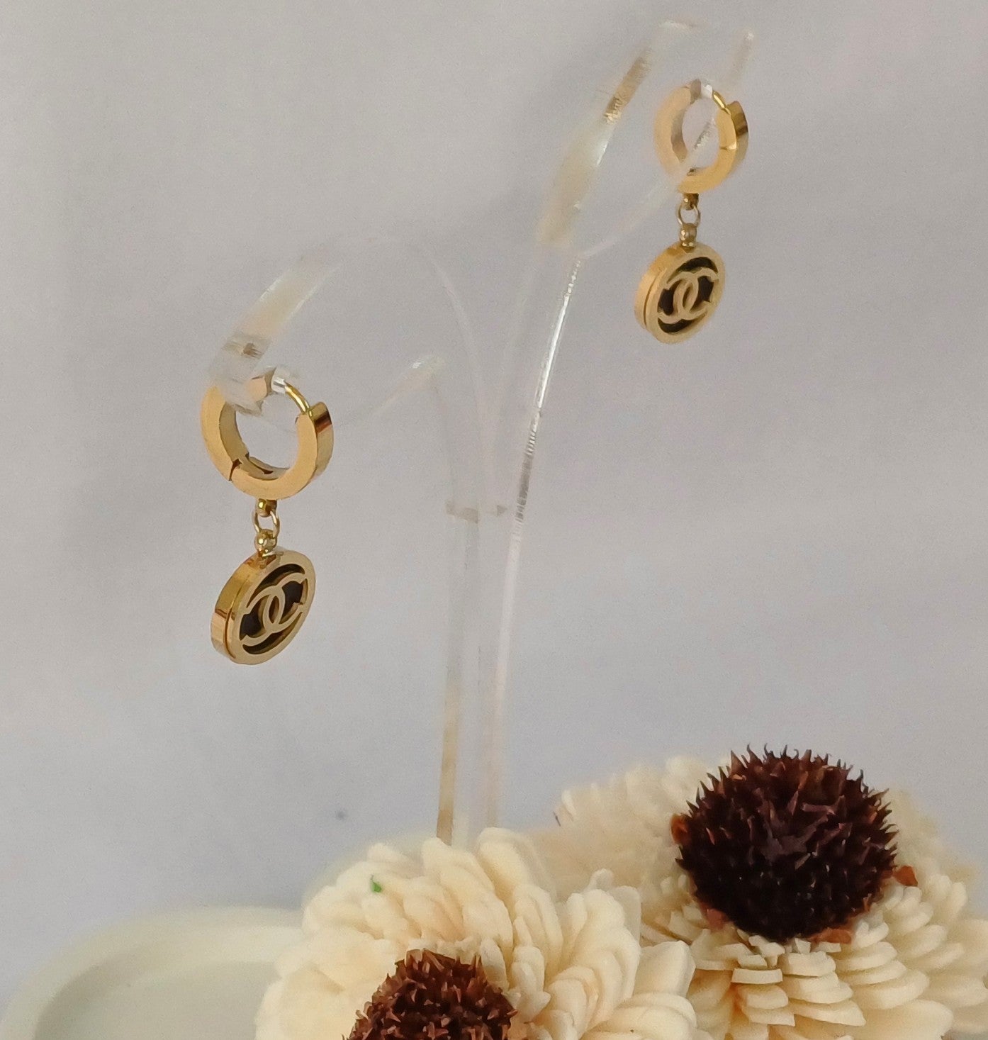 Black Round Drop Earring