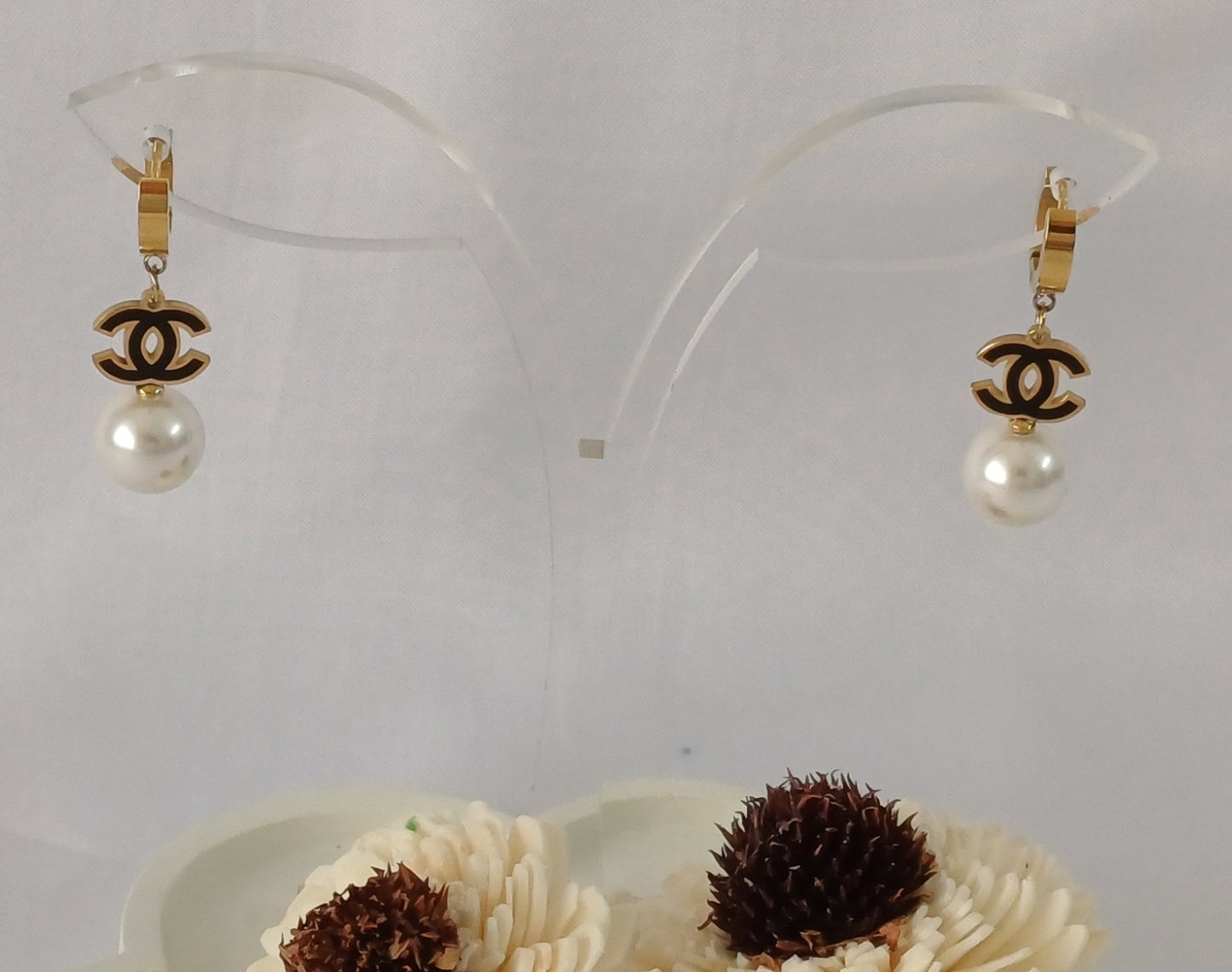 Black Round Pearl Drop Earrings