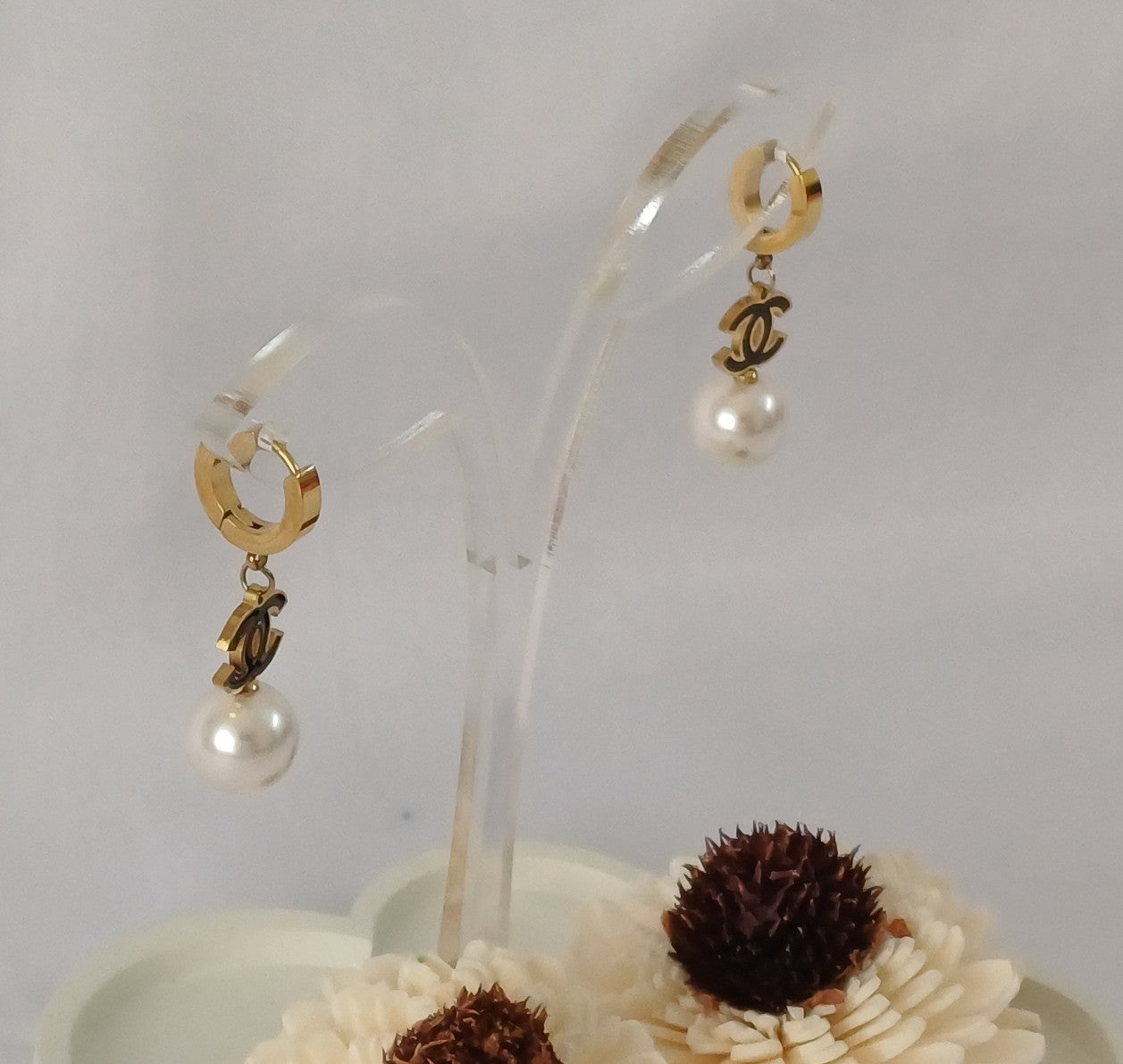 Black Round Pearl Drop Earrings