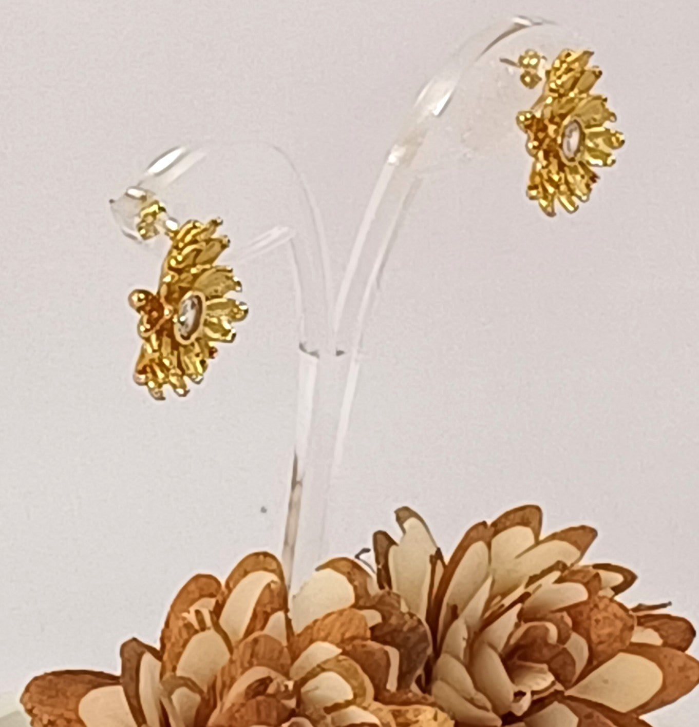 Golden American Diamond Flower Stud