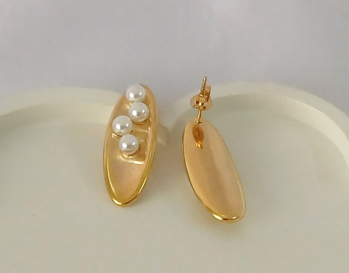 Golden Long Pearl Stud