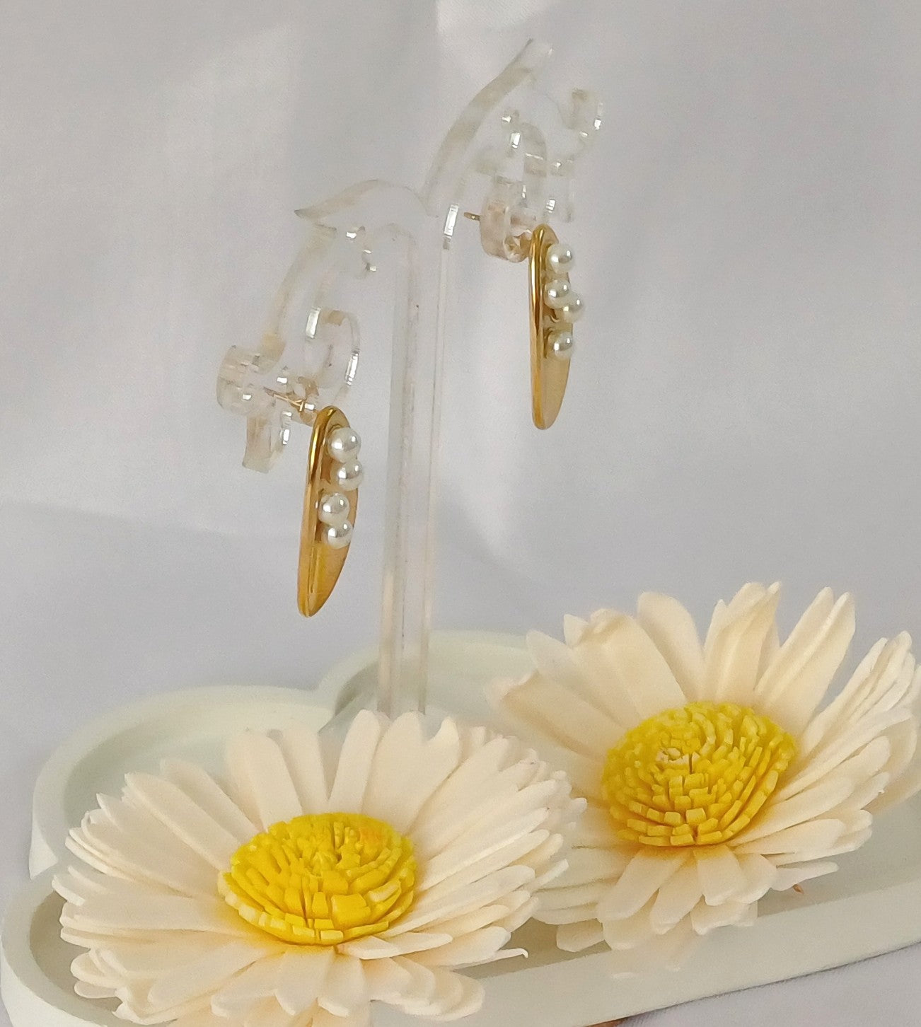 Golden Long Pearl Stud