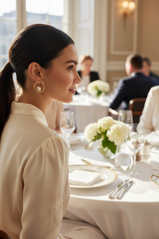 Golden Round Pearl Stud Vanessa