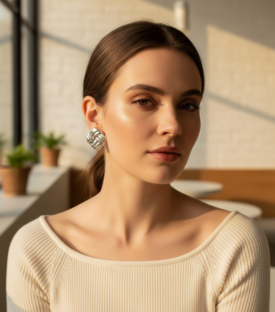 Silver Wave Square Stud