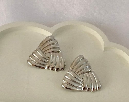 Silver Wave Triangle Stud