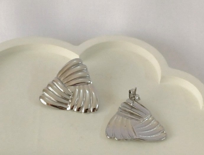 Silver Wave Triangle Stud