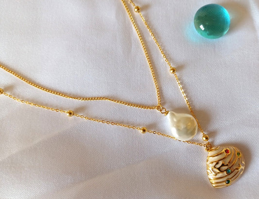 Shell Pearl Layered Necklace
