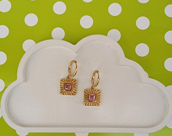Square Pink Stone Earring