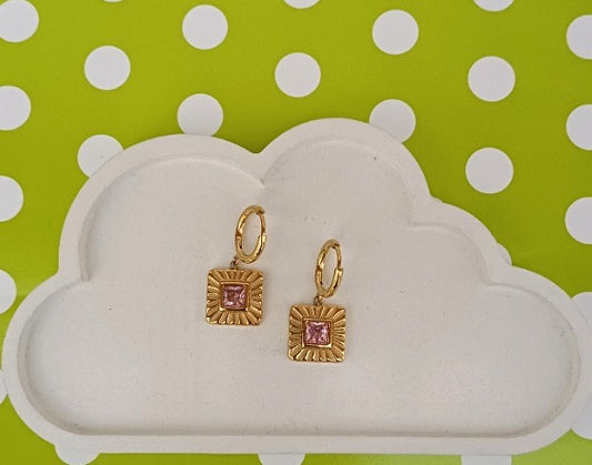 Square Pink Stone Earring