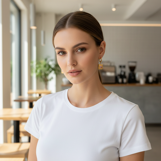 Square Pink Stone Earring
